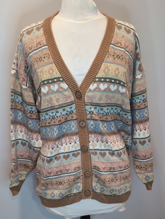 Jump Sweaters - Vintage Jump Pink Pastel Patterned Cardigan Sweater 90's Grannycore Large